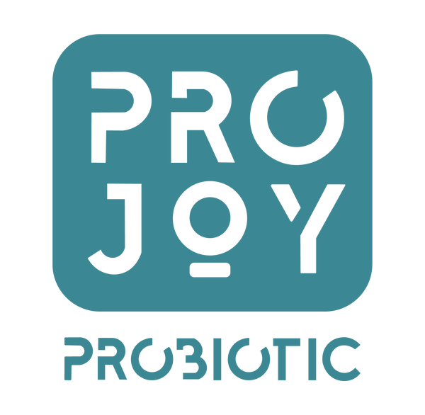 Image featuring the Projoy Probiotics logo, a stylized lettering of the brand name with a green and blue color palette. The logo represents Projoy Probiotics, a company that offers dietary supplements to promote gut health and overall wellness.