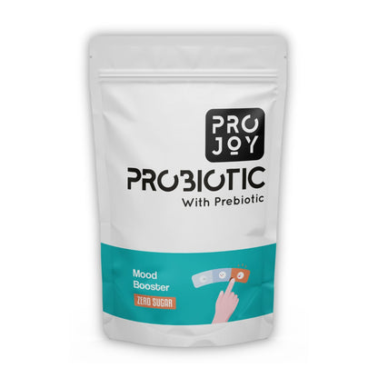 Projoy Mood Booster Probiotic with Prebiotic - Standup Pouch: Enhance your mood and well-being with this vanilla-flavored probiotic. Contains 20 billion CFU, 7 strains, and 1g prebiotic. No added sugar.